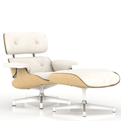 Eames 躺椅和脚凳(MCL优质真皮黑/白色)